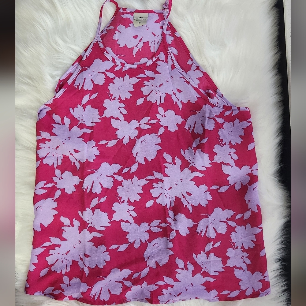 Womens Pink & Purple Paper Crane Flowy Tank Top Size Small